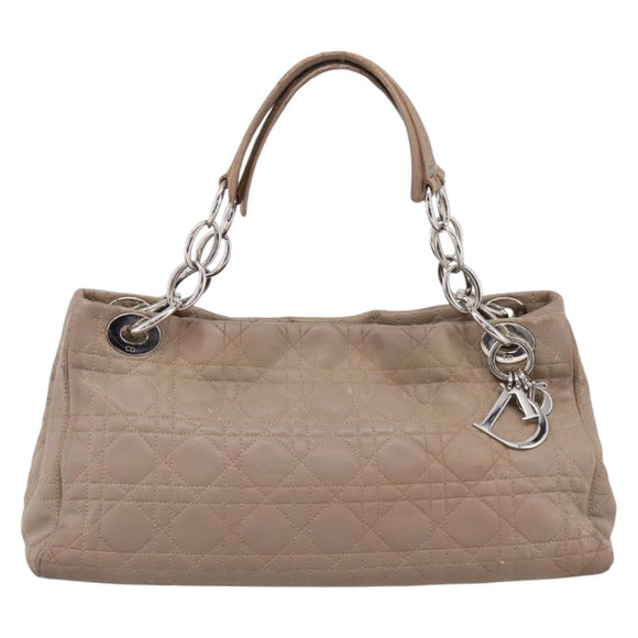 Christian Dior Canage Hand Bag Leather Beige Silver Auth bs36815