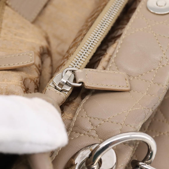 Christian Dior Canage Hand Bag Leather Beige Silver Auth bs36815