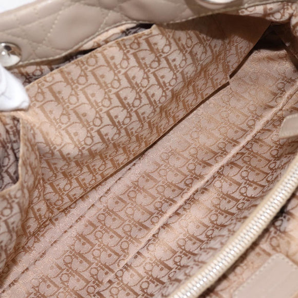 Christian Dior Canage Hand Bag Leather Beige Silver Auth bs36815