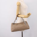 Christian Dior Canage Hand Bag Leather Beige Silver Auth bs36815-25