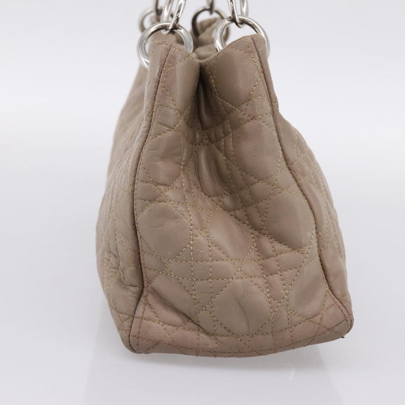 Christian Dior Canage Hand Bag Leather Beige Silver Auth bs36815