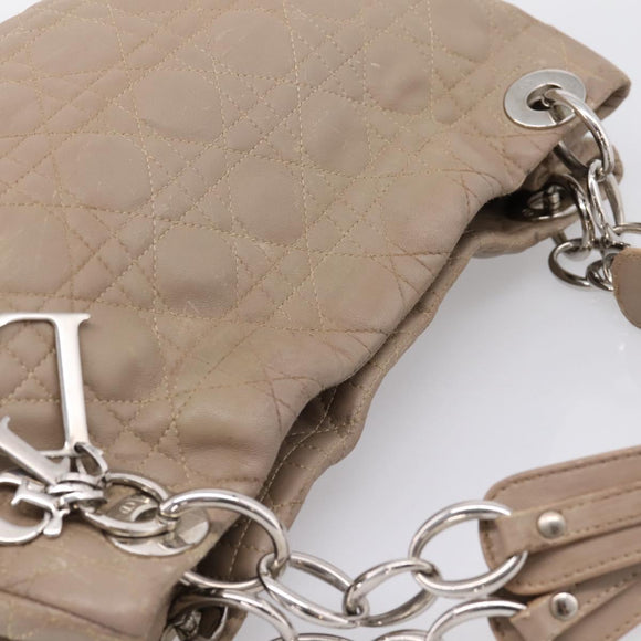 Christian Dior Canage Hand Bag Leather Beige Silver Auth bs36815