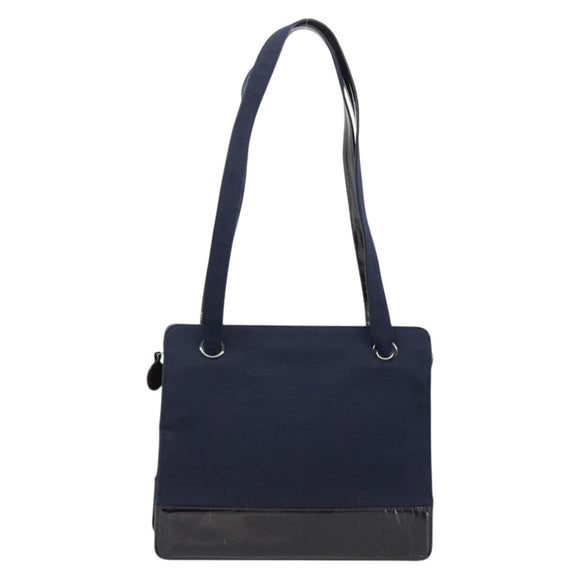 CHANEL Shoulder Bag Canvas Navy Silver CC Auth bs36818