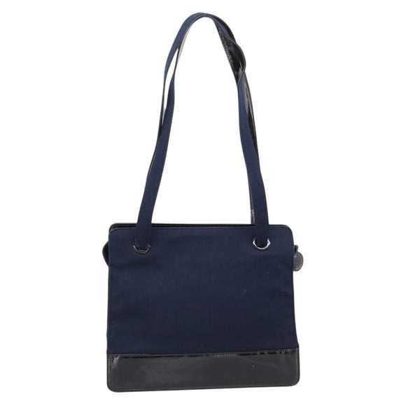 CHANEL Shoulder Bag Canvas Navy Silver CC Auth bs36818