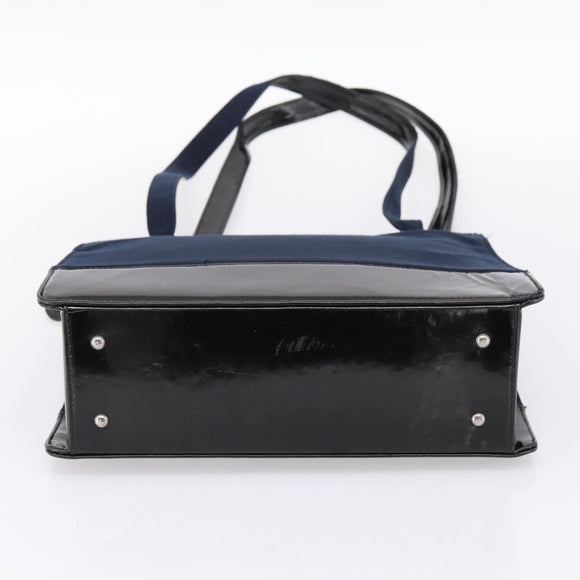 CHANEL Shoulder Bag Canvas Navy Silver CC Auth bs36818