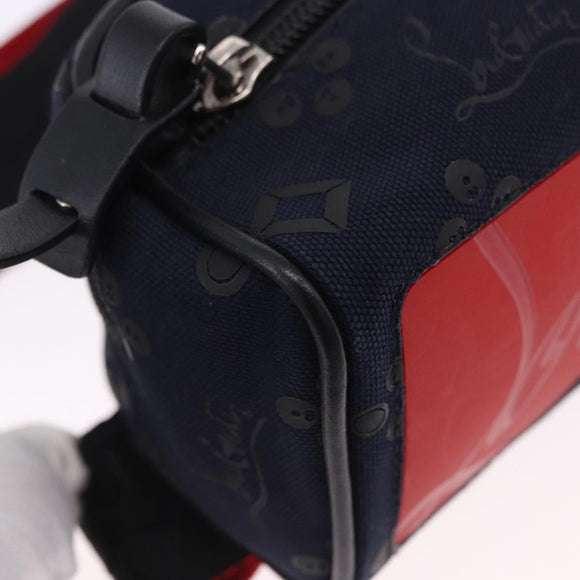 Christian Louboutin Waist Pouch Canvas Navy Silver Auth bs36819V