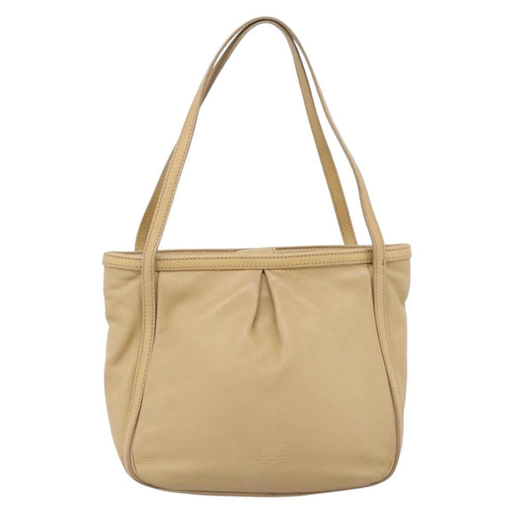 LOEWE Hand Bag Leather Beige Gold Auth bs36826