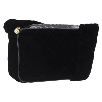 CHANEL Matelasse Shoulder Bag Velor Black Gold CC Auth bs36831A