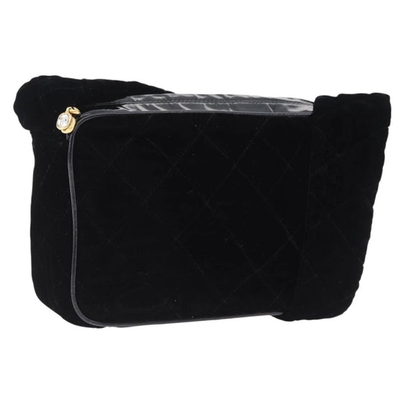 CHANEL Matelasse Shoulder Bag Velor Black Gold CC Auth bs36831A