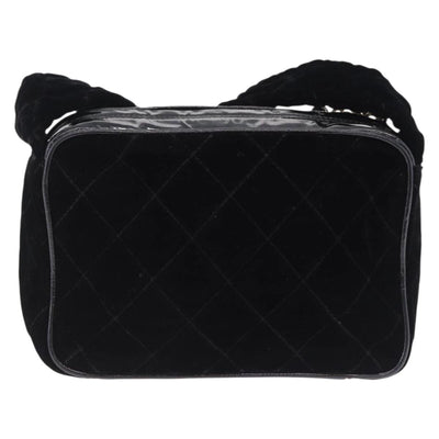 CHANEL Matelasse Shoulder Bag Velor Black Gold CC Auth bs36831A - 0