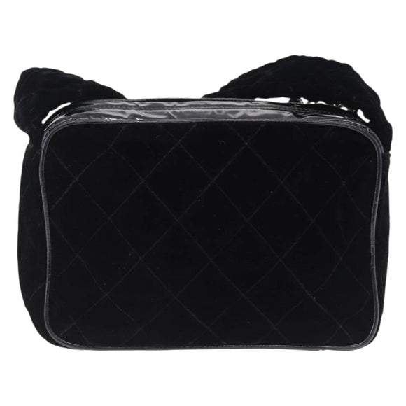 CHANEL Matelasse Shoulder Bag Velor Black Gold CC Auth bs36831A