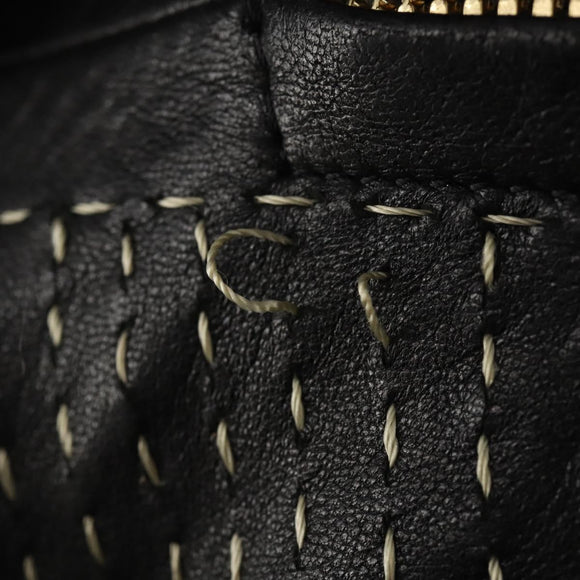 LOEWE Shoulder Bag Leather Black Gold Auth bs36832A
