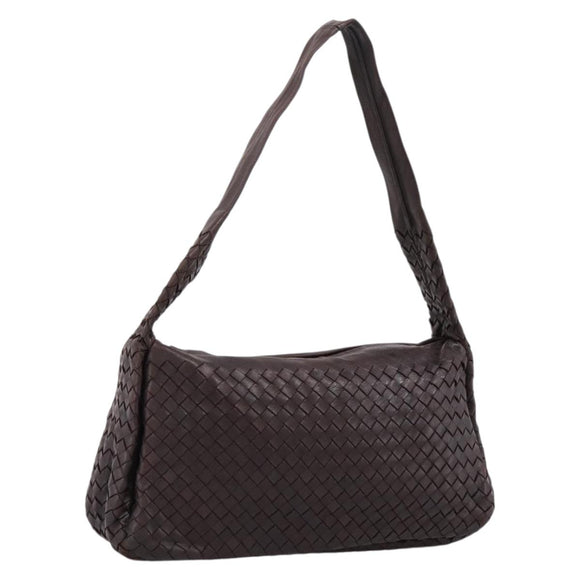 BOTTEGA VENETA INTRECCIATO Shoulder Bag Leather Brown Silver Auth bs36838A