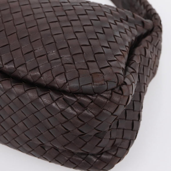 BOTTEGA VENETA INTRECCIATO Shoulder Bag Leather Brown Silver Auth bs36838A
