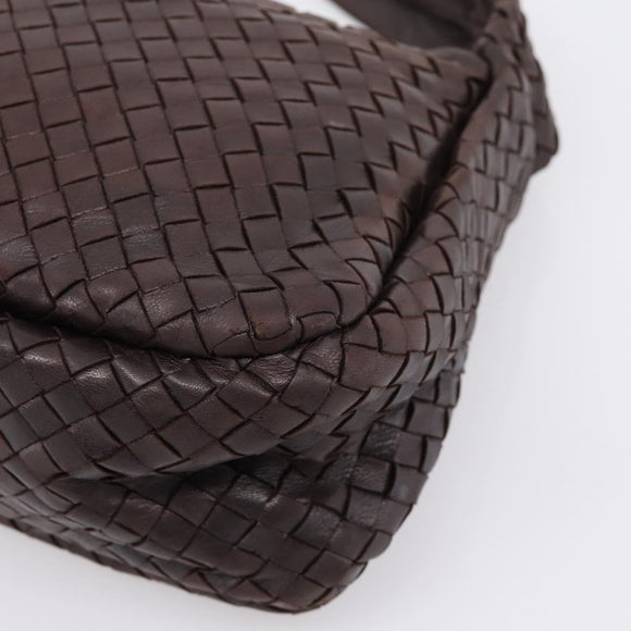 BOTTEGA VENETA INTRECCIATO Shoulder Bag Leather Brown Silver Auth bs36838A