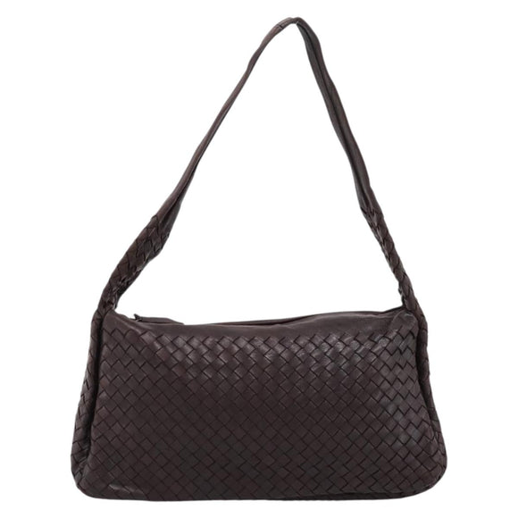 BOTTEGA VENETA INTRECCIATO Shoulder Bag Leather Brown Silver Auth bs36838A