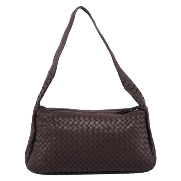 BOTTEGA VENETA INTRECCIATO Shoulder Bag Leather Brown Silver Auth bs36838A