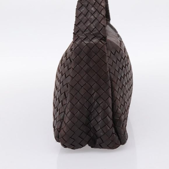 BOTTEGA VENETA INTRECCIATO Shoulder Bag Leather Brown Silver Auth bs36838A