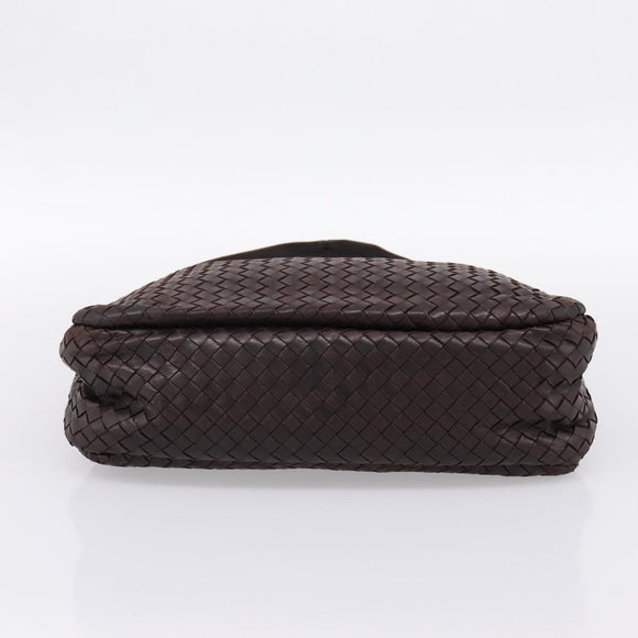 BOTTEGA VENETA INTRECCIATO Shoulder Bag Leather Brown Silver Auth bs36838A