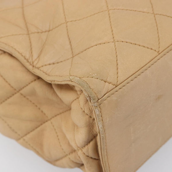 CHANEL Matelasse Shoulder Bag Lamb Skin Beige Gold CC Auth bs36843