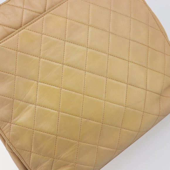 CHANEL Matelasse Shoulder Bag Lamb Skin Beige Gold CC Auth bs36843