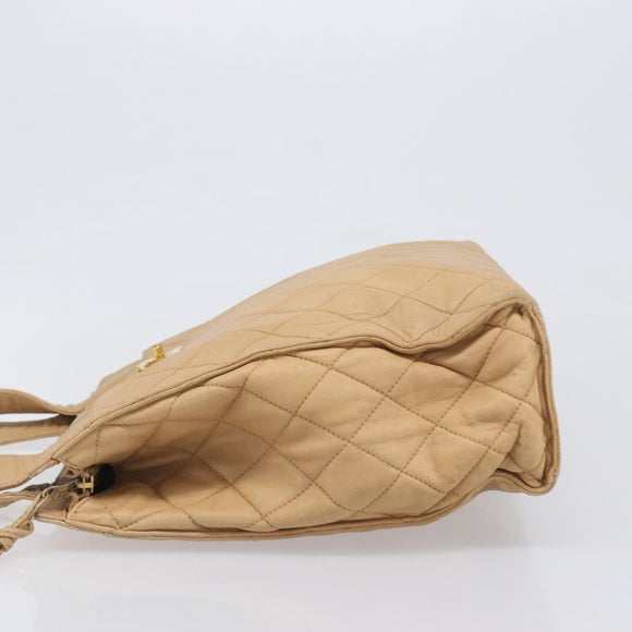 CHANEL Matelasse Shoulder Bag Lamb Skin Beige Gold CC Auth bs36843