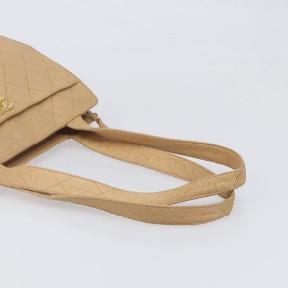 CHANEL Matelasse Shoulder Bag Lamb Skin Beige Gold CC Auth bs36843