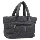 CHANEL Cococoon Tote Bag Canvas Black Silver CC Auth bs36844-1