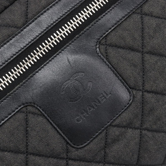 CHANEL Cococoon Tote Bag Canvas Black Silver CC Auth bs36844