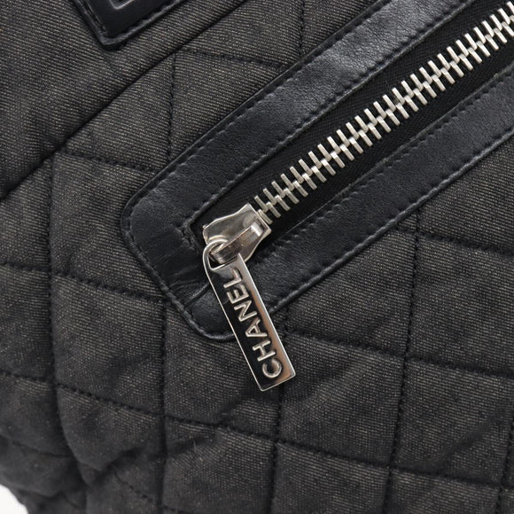 CHANEL Cococoon Tote Bag Canvas Black Silver CC Auth bs36844