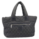 CHANEL Cococoon Tote Bag Canvas Black Silver CC Auth bs36844-13