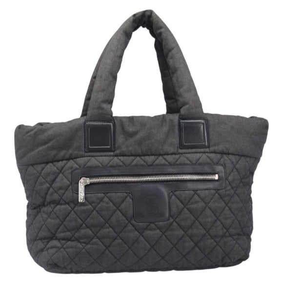 CHANEL Cococoon Tote Bag Canvas Black Silver CC Auth bs36844