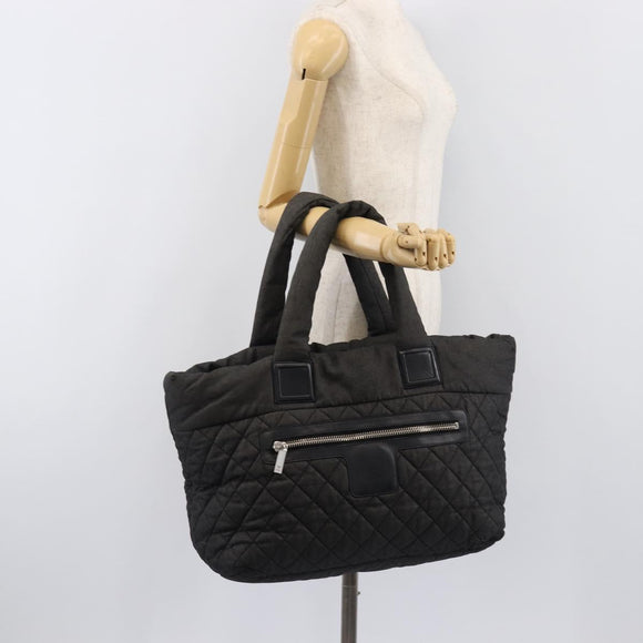 CHANEL Cococoon Tote Bag Canvas Black Silver CC Auth bs36844