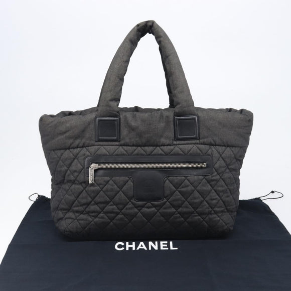 CHANEL Cococoon Tote Bag Canvas Black Silver CC Auth bs36844