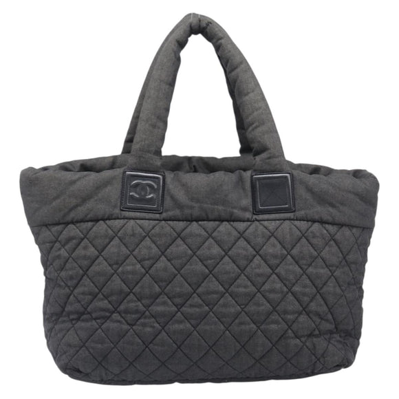 CHANEL Cococoon Tote Bag Canvas Black Silver CC Auth bs36844