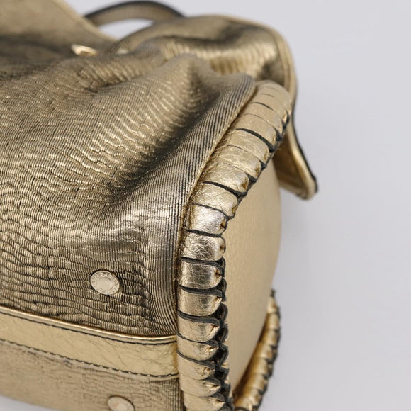 BVLGARI Chain Hand Bag Leather Gold Tone Auth bs36845