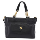 BALLY Hand Bag Leather 2way Black Gold Auth bs36848-13
