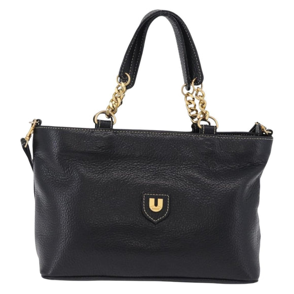 BALLY Hand Bag Leather 2way Black Gold Auth bs36848