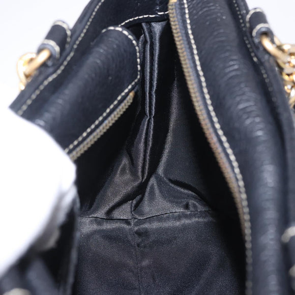 BALLY Hand Bag Leather 2way Black Gold Auth bs36848