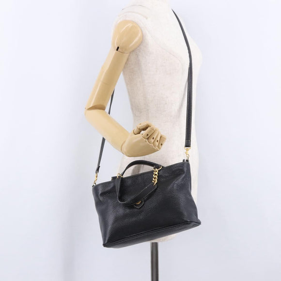 BALLY Hand Bag Leather 2way Black Gold Auth bs36848