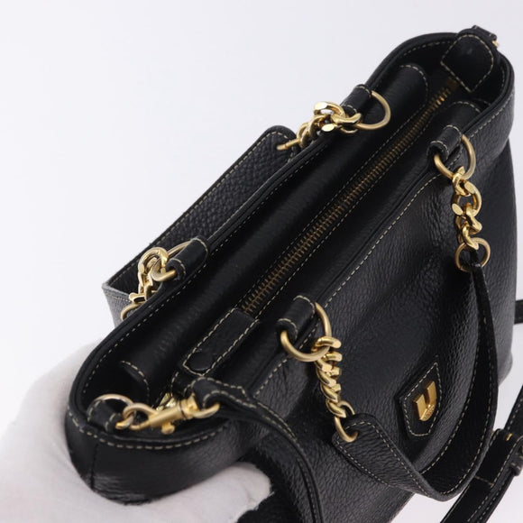 BALLY Hand Bag Leather 2way Black Gold Auth bs36848