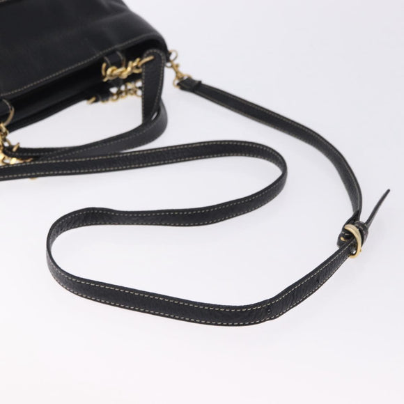 BALLY Hand Bag Leather 2way Black Gold Auth bs36848