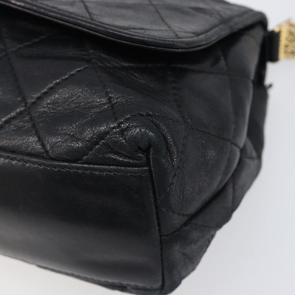 CHANEL Matelasse Chain Shoulder Bag Lamb Skin Black Gold CC Auth bs36849A