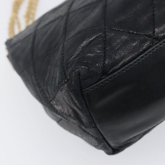 CHANEL Matelasse Chain Shoulder Bag Lamb Skin Black Gold CC Auth bs36849A