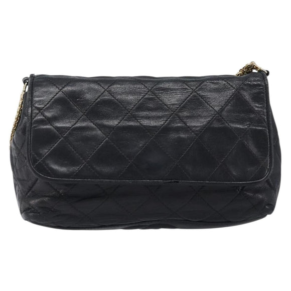 CHANEL Matelasse Chain Shoulder Bag Lamb Skin Black Gold CC Auth bs36849A