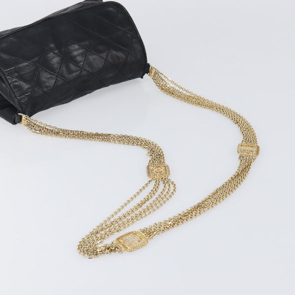 CHANEL Matelasse Chain Shoulder Bag Lamb Skin Black Gold CC Auth bs36849A