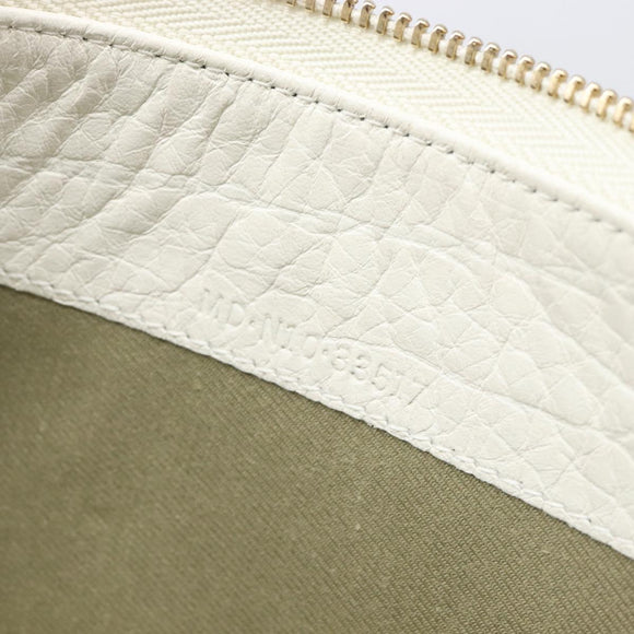 BVLGARI Clutch Bag Leather White Gold Auth bs36852