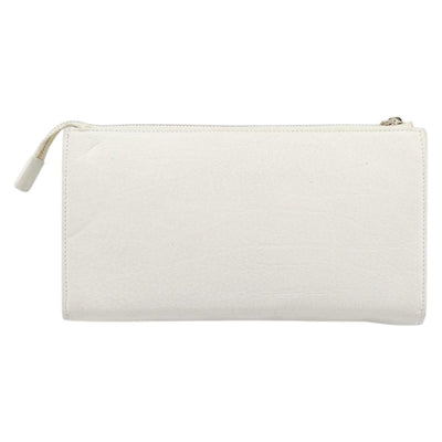 BVLGARI Clutch Bag Leather White Gold Auth bs36852 - 0