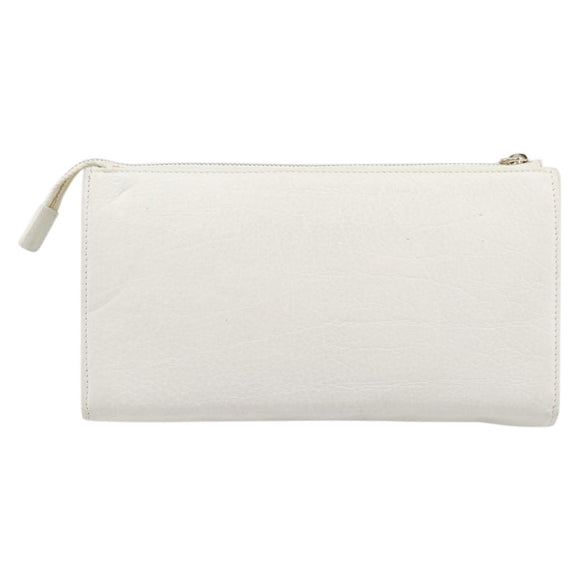 BVLGARI Clutch Bag Leather White Gold Auth bs36852