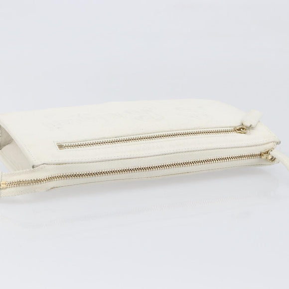 BVLGARI Clutch Bag Leather White Gold Auth bs36852